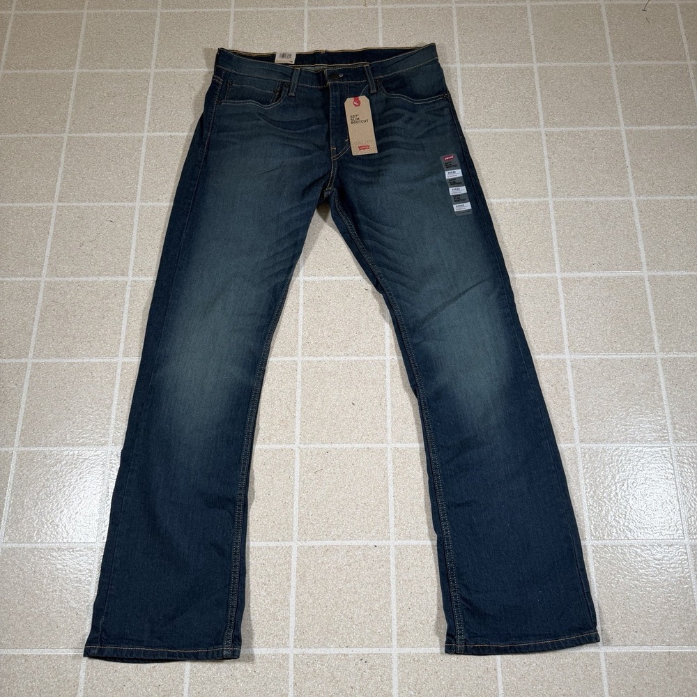 Levis 527 Jeans Mens 34x32 Slim Fit Bootcut Medium Wash Blue Denim Stretch
